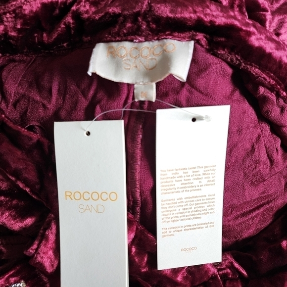 New Rococo Sand Velvet Embroidered Burgundy Pants NWT Size Medium - Picture 9 of 11